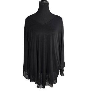 NWOT | Semi-Sheer Black V-Neck Flare Long Sleeve Mesh Layering Top | XXL